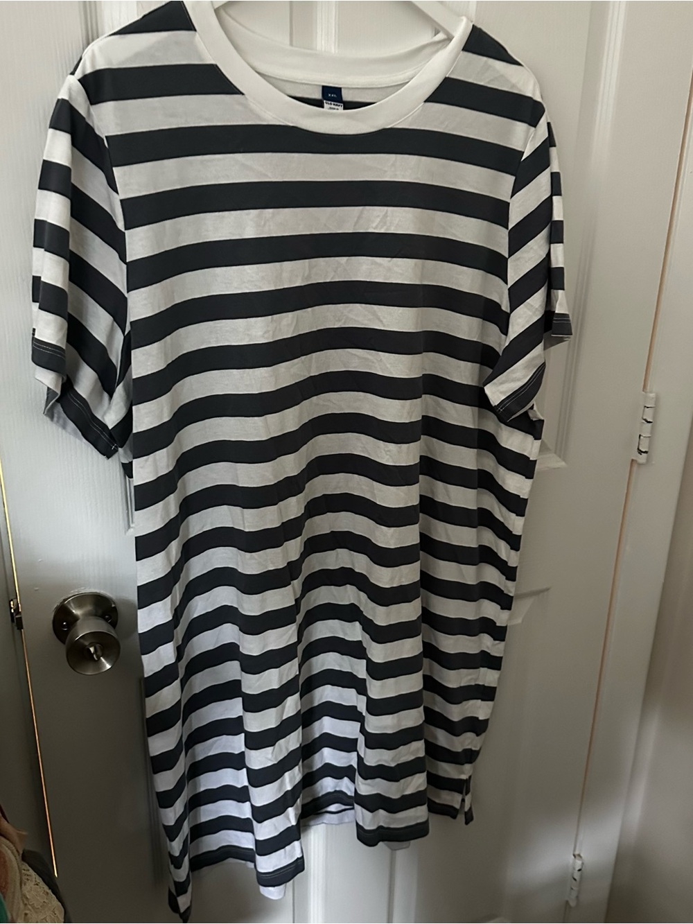 Gray and White Striped T-Shirt Dress